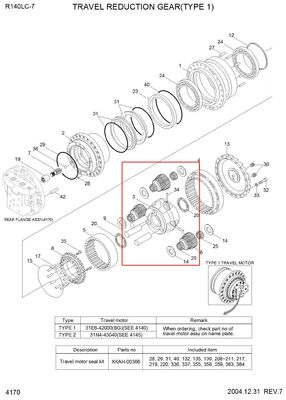 R140-7 R160-7 Các bộ phận hộp số XKAH-00357 XKAH-00358 XKAH-00355 XKAH-00356 R140-7 ASSY CARRIER